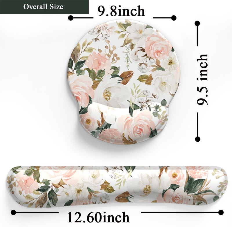 Mechanical Cattle Pink Flower Desktop Mat Aesthetic Wrist Support Keyboard Mouse Wrist Rest Set, Computer Office Comfortable Wrist Rest for Mouse Easy Typing & Pain Relief, Ergonomic Computer Mouse Pad with Pu Base. - Image 4